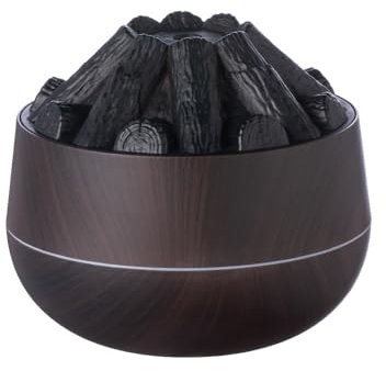 3D Flame Effect USB Humidifier, 200ml, Wood Grain Design, Charcoal Display (Black)