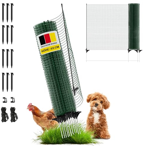 horizont clôture jardin FIX 15 m x 65 cm à mailles serrées avec 9 piquets - clôture chien, filet poule, barrière jardin, filet clôture chien, cloture jardin exterieur, clôture potager