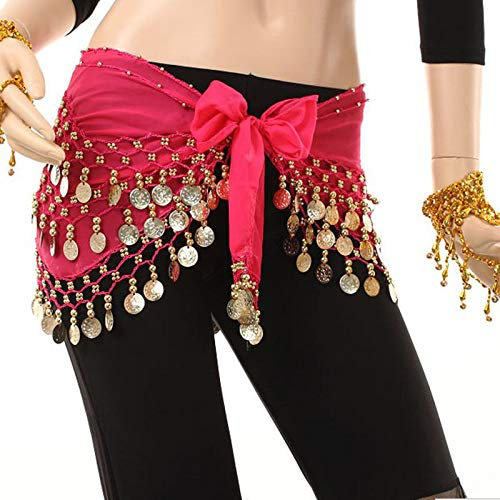 Bauchtanz Kostüm Damen,Bauchtanz Hüfttuch Mode Chiffon Bauchtanz Indien Tanz Hüfte Schal Gürtel Rock Tanzen Zubehör(Rose)