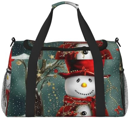 Damen-Sporttasche mit Weihnachtsdruck, Reisetasche, Sporttasche mit Fach, Seesack für Herren, Damen, Handgepäck, Wochenendreise, Handtaschen für Damen, Schwarz , Einheitsgröße
