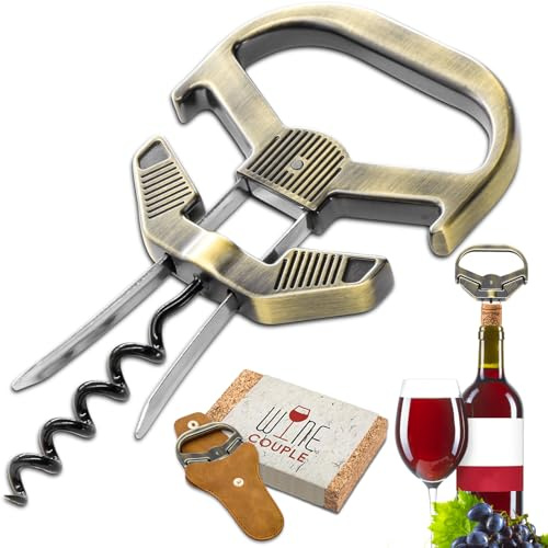 LUCYLANKER Ah So Vinflasköppnare, Korkskruv för gammalt vin med bärbart läderfodral, dubbelspetsig korkextraktor med flasköppnare för vinkännare (Brons1)