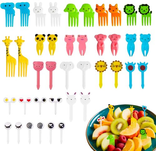 Mini forchette da frutta a forma di cartone animato, 40 Pezzi Frutta Forchettine Bambini, stuzzicadenti per bambini, per torte e dolci, mini spiedini, stuzzicadenti, dessert, frutta, pasticcini