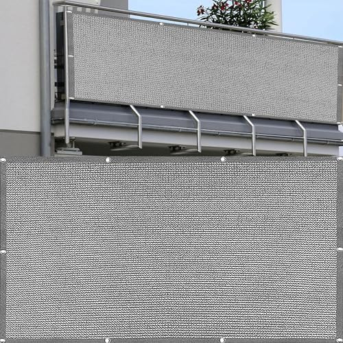 Pantalla Privacidad Balcón 115 x 220 cm Transpirable Malla Ocultacion Balcon Protección Solar Resistente Al Desgarro Con ojales, Ataduras De Cables malla sombreo Para Exterior Terraza, Gris Claro