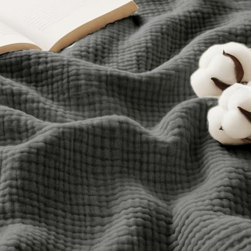 Lanqinglv 4-Lagig Musselin Decke 130x150 cm Grau - Oeko-Tex zertifizierte Kuscheldecke aus 100% Baumwolle | Babydecke Musselin Wohn- & Kuscheldecke für Couch und Sofa,Bett-Überwurf, Baumwolldecke