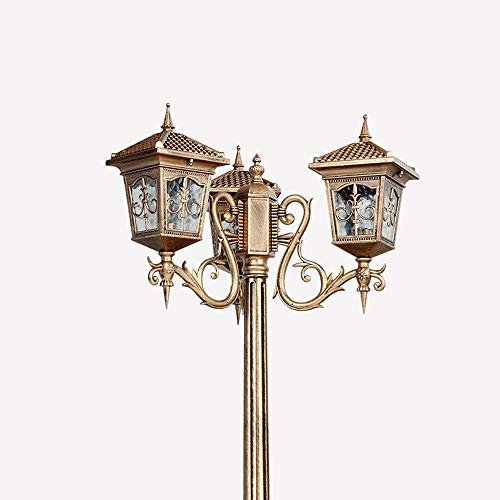 SGKOMN Lampione da Esterno, lampione da Esterno Impermeabile a 3 luci, Stile Europeo, Stile Victoria, in Alluminio Anticato, in Metallo e Vetro, per Prato, Giardino, Villa, Alta lum(Brown-2.05M)