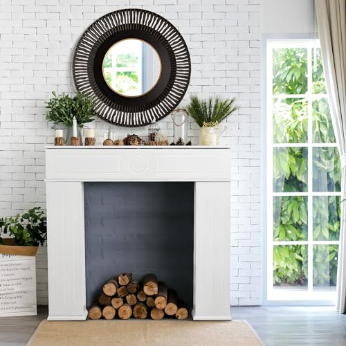 Consola de chimenea, marco de chimenea con almacenamiento, chimenea blanca con estante, chimenea falsa para sala de estar, muebles laterales para sala de estar (blanco)