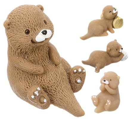 GETAJGHSD 4pièces Figurines De Loutre Miniatures Résine pour Décor De Terrarium Accessoire De Jardin Miniature Statuette Animaux Repos