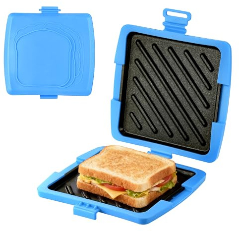 Hahorpa Microwave Toastie Maker, Blue Micro Toastie Maker with Removable Aluminium Plates & Silicone Shell, 16 x 16cm Microwave Sandwich Toaster for Bacon Sandwich Panini Grilling