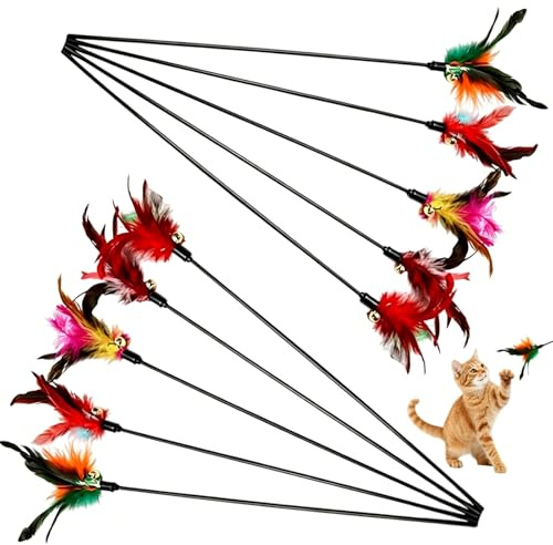 10 Stück Katzenspielzeug Feder, 40cm Länge Katzenangel Feder Spielzeug, Katzen-spielzeug Angel Mit Federn, Katzenangel Stabil Lang, Federn Angel für Interaktives Spiel, Katzenspielzeug Spielzeug