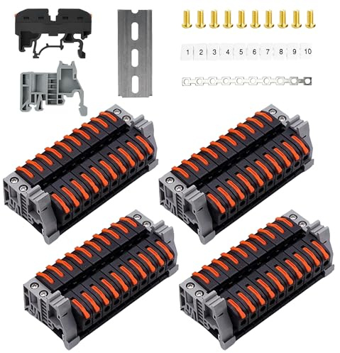 40 Stück Reihenklemmen Hutschiene - 0,08-4 mm² PCT-211 DIN Klemmblock Set | Klemmleiste Kit mit nummeriertem Markierungsstreifen DIN-Schiene, Schrauben und Endhaltern für Verdrahtung und DIY-Projekte