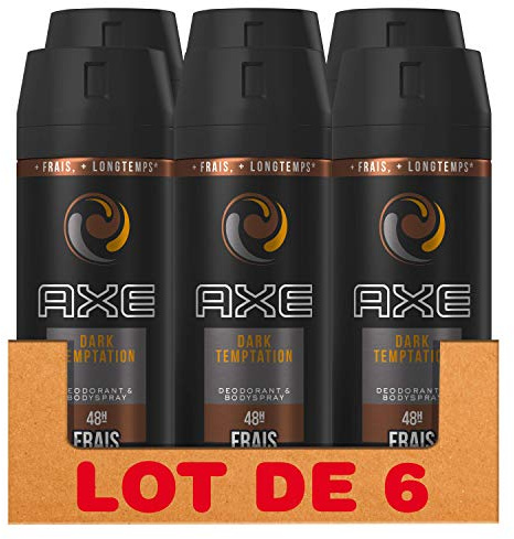 Axe Déodorant Homme Spray Antibactérien, Dark Temptation, Fraîcheur 48h, Pour sentir bon toute la journée, Contre les mauvaises odeurs (Lot de 6x150ml)