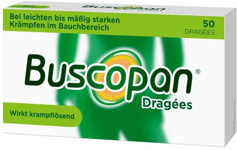 Buscopan Dragees bei Bauchschmerzen und Bauchkrämpfen | 50 Stück | beginnt bereits innerhalb von 15 Minuten zu wirken | schonend für den Bauch | enthaltener Wirkstoff Butylscopolamin