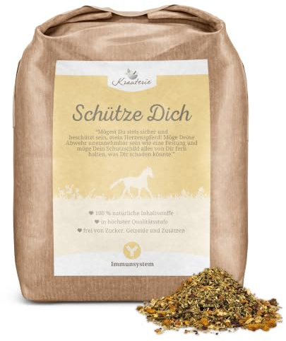 Krauterie Schütze Dich für Pferde (1000 g) | Artgerechtes Ergänzungsfutter für Pferde in Spitzenqualität - frei von Zusatzstoffen, getreidefrei, zuckerfrei, melassefrei