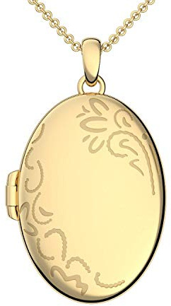 Amoonìc Medaillon oval groß Gold hochwertig vergoldet Amulett antik Vintage (Medalion, Medallion) zum Öffnen antik, aufklappen, aufklappbar mit Kette für Foto Gelbgold Kette + FF103 VGGG45