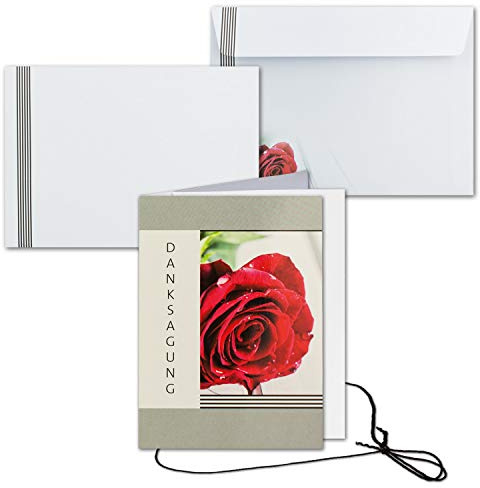 25x Trauerkarte mit Umschlag Set Danksagung - Rose - inklusive hochwertiger Box- DIN A6 Hoch-Format - Danksagungskarten Trauerkarten nach Beerdigung - Trauer-Papiere by GUSTAV NEUSER