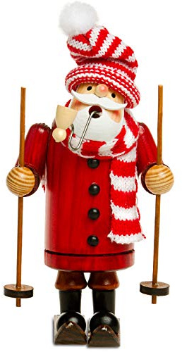 SIKORA RM-A Räuchermännchen aus Holz 3 Größen Verschiedene Motive, Farbe/Modell:A25 rot - Weihnachtsmann auf Skiern, Höhe in cm:Höhe ca. 15 cm