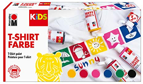 Marabu 0308000000001 - Kids T-Shirt Farbe, 6 x 80 ml, Stoffmalfarbe für Kinder, für kreative Designs auf hellen Textilien, nach Fixierung waschbeständig bis 60 °C, ideal für Kinder