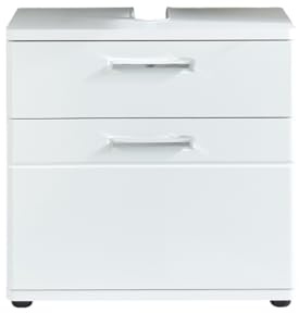 trendteam smart living - Monte - Waschbeckenunterschrank - Weiß Hochglanz - Waschtisch mit 1 Klappe und 1 Schublade - (BxHxT) 60 x 58 x 38 cm - Badkommode mit eingelassenen Griffen | B 60 x H 58 x T 38 cm · feuchtraumgeeignet · 1 Klappe, 1 Schublade