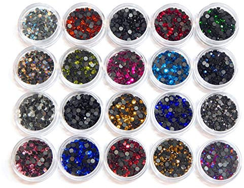 Perlin Hotfix Strasssteine Glitzersteine 10000 Stück Glass Strass Perlen zum Aufbügeln AAA Qualität 20 Farben Set mit Sortierbox Selbstklebend Hot Glue Halb Rund Facettiert 3,6mm ~ 4mm SS16