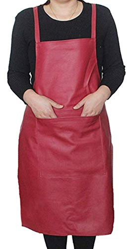 Maijia Kochschürze für Damen & Herren, wasserdichte Lederschürze mit 2 Taschen für Profi-Köche, Barista, Restaurant, Holzarbeiter, Geschäft, Barkeeper (rot)