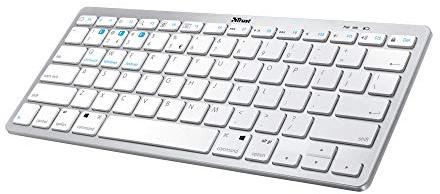 Trust Nado Teclado Inalámbrico QWERTY Español, Ultrafino Teclado Bluetooth 4.0, Triple Emparejamiento, 10m Alcance, para PC, Ordenador, Portátil, Mac, Macbook, Android, Tablet - Plata