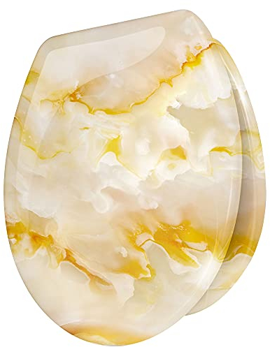 Stel4Style WC-Sitz mit Absenkautomatik Klo Brille &Deckel Absenkbarer Toilettensitz und Klodeckel Klobrille und Toilettendeckel, Motiv:Onyxmarmor