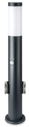 V-TAC lampadaire de Jardin E27 60cm avec 2 Prises Schuko et détecteur de Mouvement Couleur Grise IP44-8976