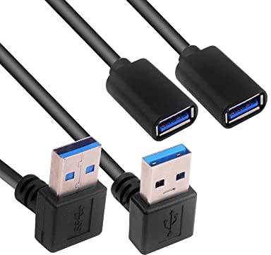 Cavo Prolunga USB 3.0 Maschio a USB 3.0 Femmina 90 Gradi USB Maschio a Femmina 30cm USB Prolunga 5 Gbps Connettore Adattatore per PC, Lettore di Schede, Tastiera, Scanner(Su+Giù, 2Pezzi, Nero)