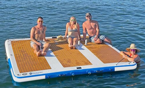 Island Hopper Mega Yacht Floating Dock – 10’ x 10’ Inflatable Dock for Boats and Lakefront – UV-Resistant PVC with Non-Slip EVA Foam – Holds Up to 2000 lbs – Lake Floats Easy Setup and Storage