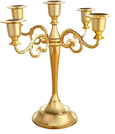 Koomuao Retro Kerzenständer 3 oder 5-armig 27m Hoch Metall Kerzenleuchter Schwarz für Hochzeit Kandelaber Abendessen Esstisch Dekoration (Gold, 5 - Armig)
