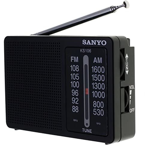 SANYO Radio Sanyo KS106 Color Negra Am/FM Formato Apaisada Sintonización Precisa y Toma para Auriculares.
