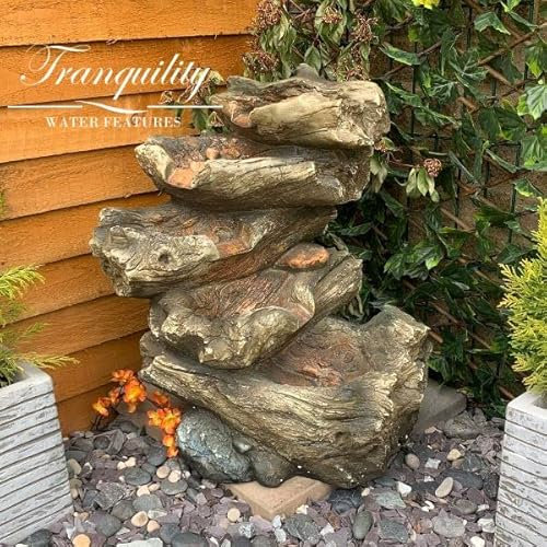 5 Tier Wood Cascade Solar Powered Water Feature With Cover