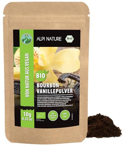 Ekologisk bourbon vanilj (10 g), ekologiskt mald vanilj, vanilj från bourbon-strängar från kontrollerad ekologisk odling, 100 % ren och naturlig