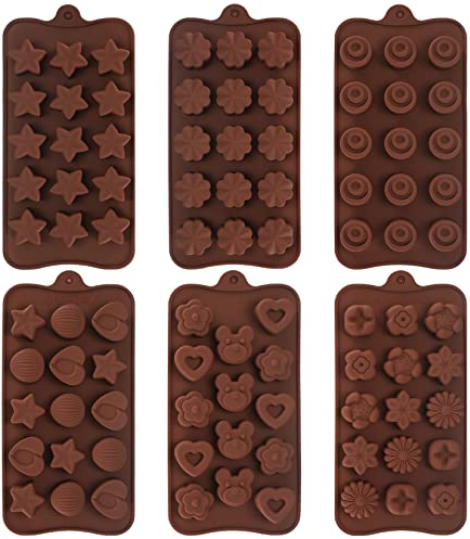 6 Piezas Moldes de Chocolate de Silicona, Moldes Bandejas de Silicona Flexible para Dulces, Gelatina de Chocolate, Caramelos, Cubitos de Hielo