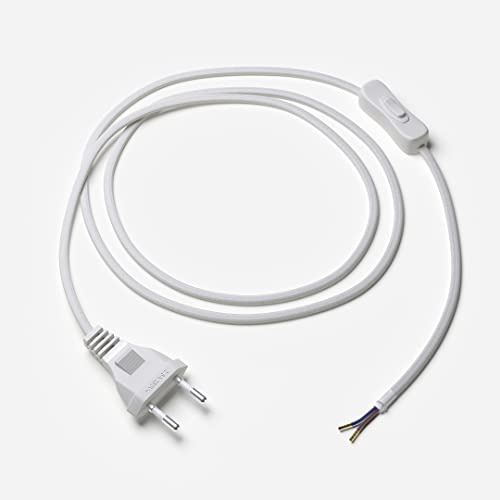 Lightstock Cavo di alimentazione in tessuto con spina europea e interruttore, 250 cm, 2 x 0,75 mm², bianco, 2 pezzi