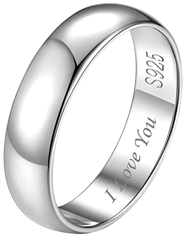 FindChic Herrenringe Silber 925 Silberringe Damen 5mm Ehering Personalisiert Verlobungsringe Partnerringe für sie und ihn Polierte Promise Ring mit Gravur Paar Modeschmuck Größe 52