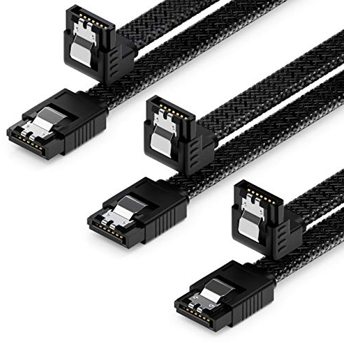 deleyCON 3x 30cm SATA 3 Kabel Nylon Set 6 Gbit/s Datenkabel SATA III Anschlusskabel Serial ATA Verbindungskabel für Mainboard & Festplatte HDD SSD 1 S-ATA L-Stecker 90° Gewinkelt Schwarz