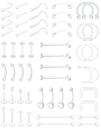 Anicina Klare Piercing-Halterungen für Chirurgie, Bioflex, flache Push- und Ball-Top-Lippenringe, Labret, Knorpel, Tragus, Ohrring-Halter, klare Nase, Bauch, Septum, Augenbrauenringe, Kunststoff,