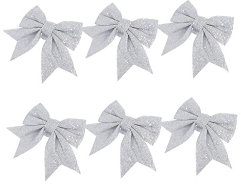Toyvian Weihnachtsbaumanhänger Schleifen Glitzer Silber 6 Stück Christbaumschmuck mit Pailletten Baumdeko für Weihnachten Wohnzimmer Schlafzimmer Fenster Festliche Dekoration