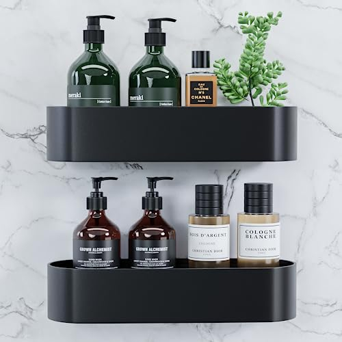 Qeekzeel Duschablage ohne Bohren,2 Stück Duschregal Badezimmer Regal Selbstklebend Schwarz Duschkorb Für Badezimmer Küche
