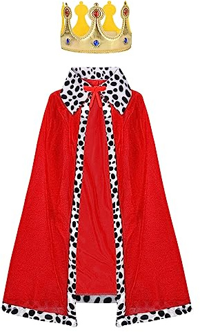 AOOWU Disfraz Rey Adulto, 2pcs Disfraz Medieval con Capa Rey Adulto y Corona Rey, Capa Halloween Adulto Terciopelo, Disfraz Halloween Mujer Hombre de Carnaval Cosplay Fiesta Actuación Escenario 120cm