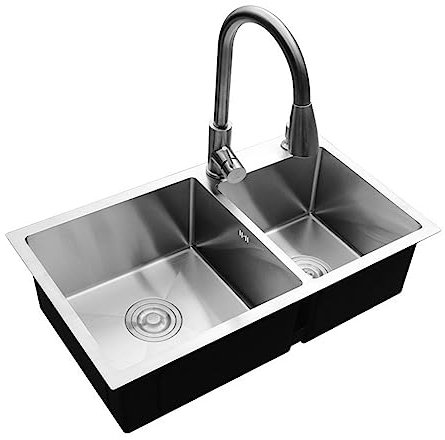 Évier Lave-Vaisselle Évier De Cuisine Double Groove Réservoir D'eau En Acier Inoxydable 304, Le 'Petit Angle R' Avec Une Capacité Augmentée, Maximisant L'espace Du Réservoir A,68 * 39Cm