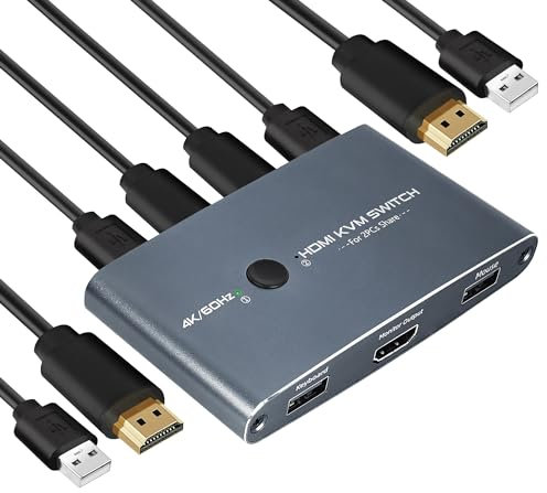 TCNEWCL HDMI KVM Switch 2 PC 1 Monitor Alluminio
