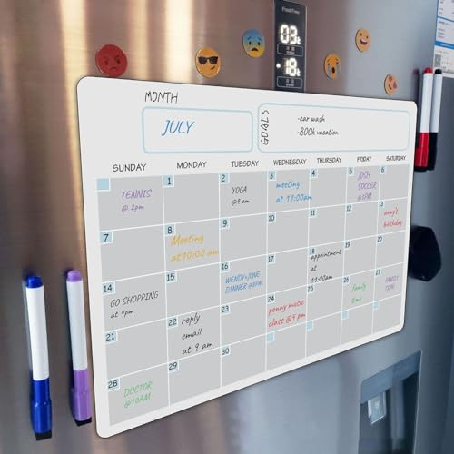 Magnetisk kylskåpskalender, månads- och veckokalender, magnetisk akrylplanerare för kylskåp, att göra-lista och möten (vit bakgrund)