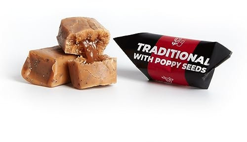 Traditionelle Karamellbonbons - Frisch Fudge - Geschmack: Mohnsamen - Mr Fudgesto Süßigkeiten aus Karamell - Kuhbonbon - Box 250 g