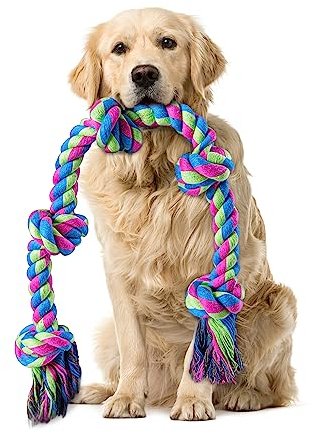 Aitmexcn Unzerstörbares Hundespielzeug – 95 cm XXL Baumwoll-Tau mit 5 Knoten für Große Hunde, Für Zähne Reinigung und Kauen, Robustes Spielzeug für Aktive Hunde