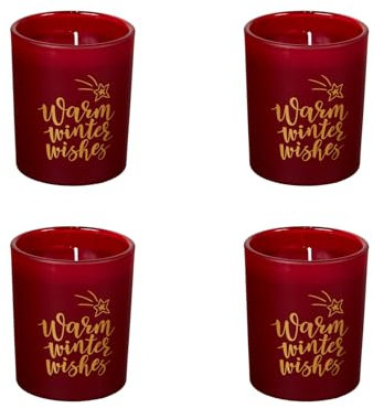 Duftkerzen im Glas - 4er-Set - Warm Winter Wishes Kerze, Advent, Weihnachten, Raumduft - Kein Ruß - Brenndauer: 45 Std - verschiedene Duftaromen – 8x8x9,5 cm (Rot - Duft: kukicha winter tea)