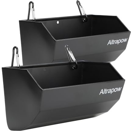 Altrapow Ziegenfutterstation zum Aufhängen, 4,5 l [Material des Metalls] mit Clips und Nylon-Bindewickeln, Zaun-Futterstation [robust und langlebig] für Ziege, Schwein und Hund, Schwarz, 2 Stück