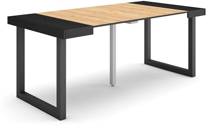Skraut Home | Table Console Extensible | Console Meuble | 180 | pour 8 Personnes | Pieds Bois Massif | Style Moderne | Noir et chêne