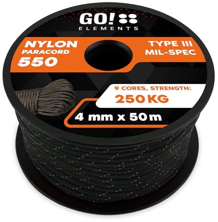 GO!elements Paracord Seil aus reißfester Nylonschnur - 4mm Paracord 550 Typ III Schnur - geeignet als Allzweckseil & Reepschnur - Max. 250kg